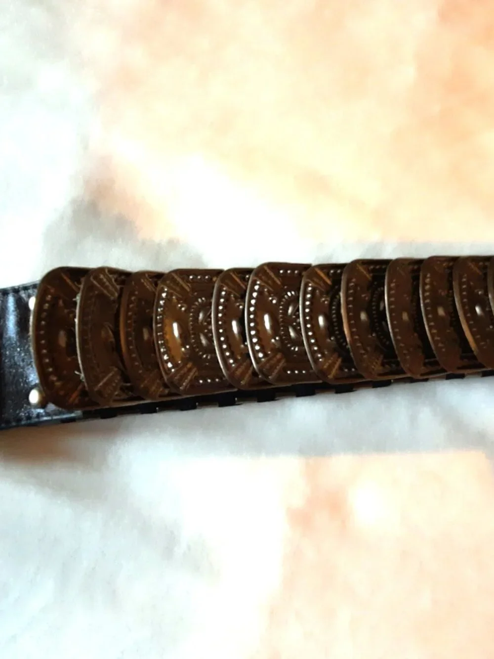 Statement Black Belt with Embossed Silver Detail, large hammered style buckle - Picture 5 of 9
